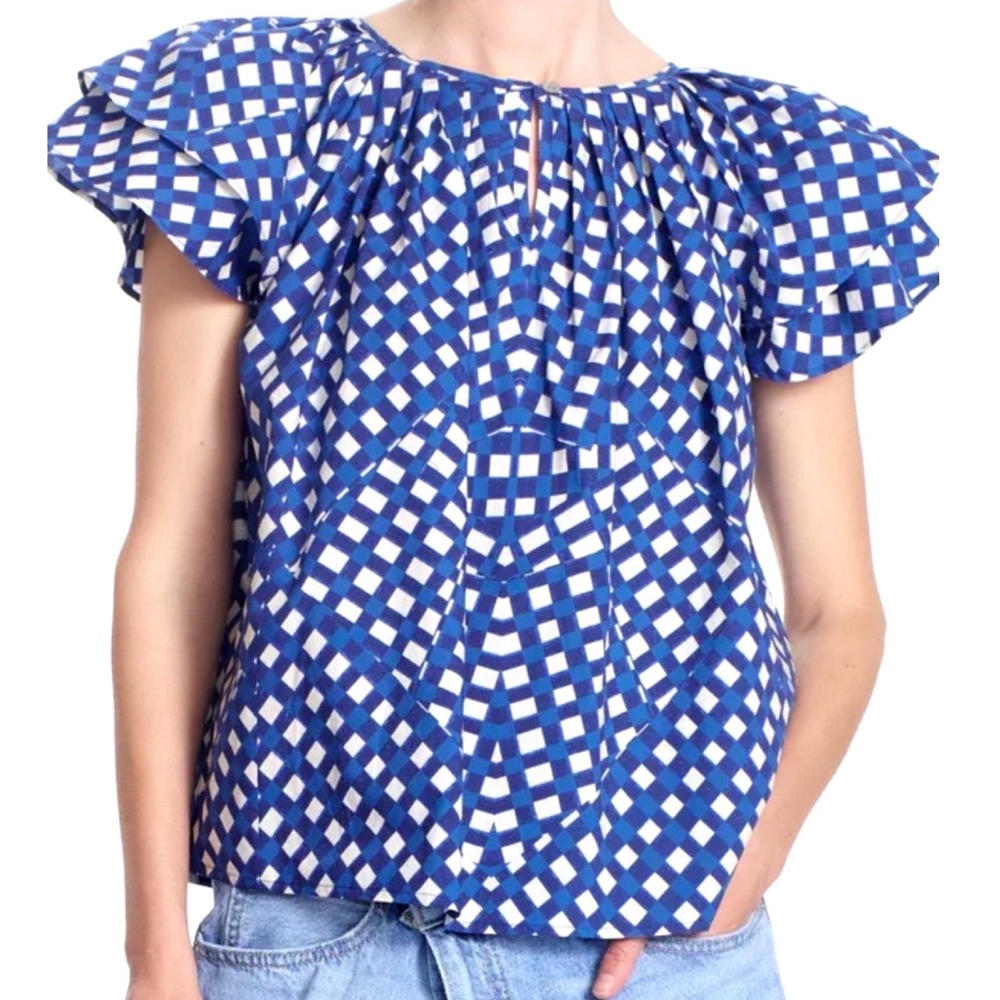 Corey Lynn Calter Anthropologie Women Blouse M Blue Gingham Penny Organic Cotton